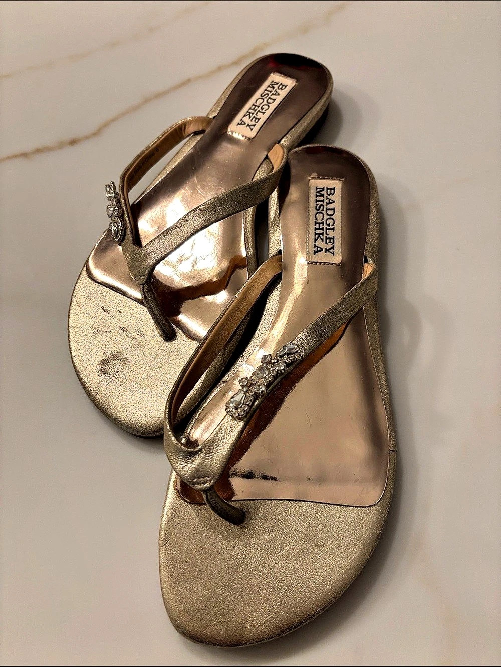 Badgley Mischka Jeweled Thong Sandals in Gold 6